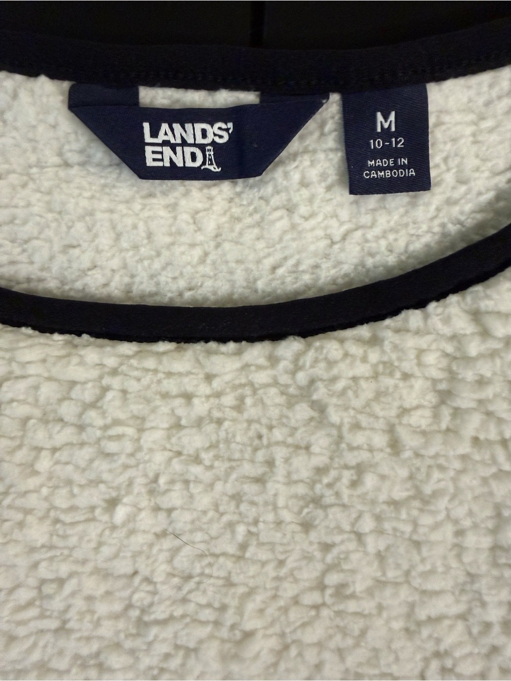 Lands' End Cozy Sherpa Fleece Crewneck Pullover Sweatshirt Ivory Medium EUC - Picture 2 of 7